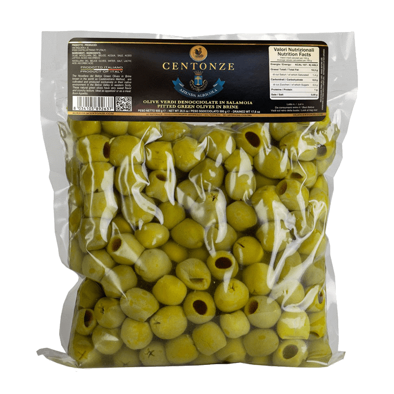 Olive verdi denocciolate in salamoia in busta da 500g